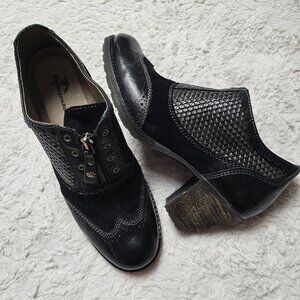 Dromedaris Black Leather Oxford Heels Euro Size 38 (US 7.5) Portugal Zipper
